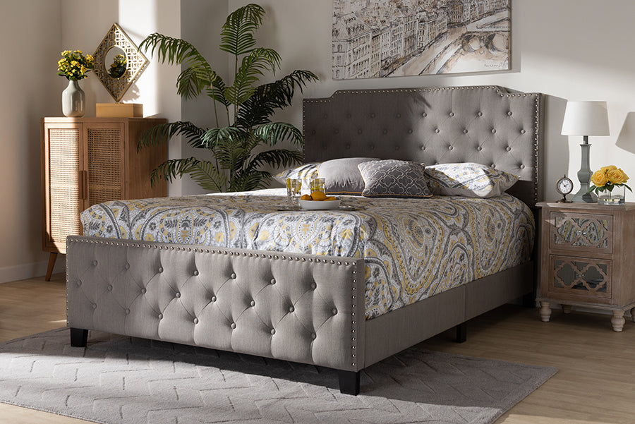 Baxton Studio Marion Modern Transitional Grey Fabric Upholstered Button Tufted King Size Panel Bed