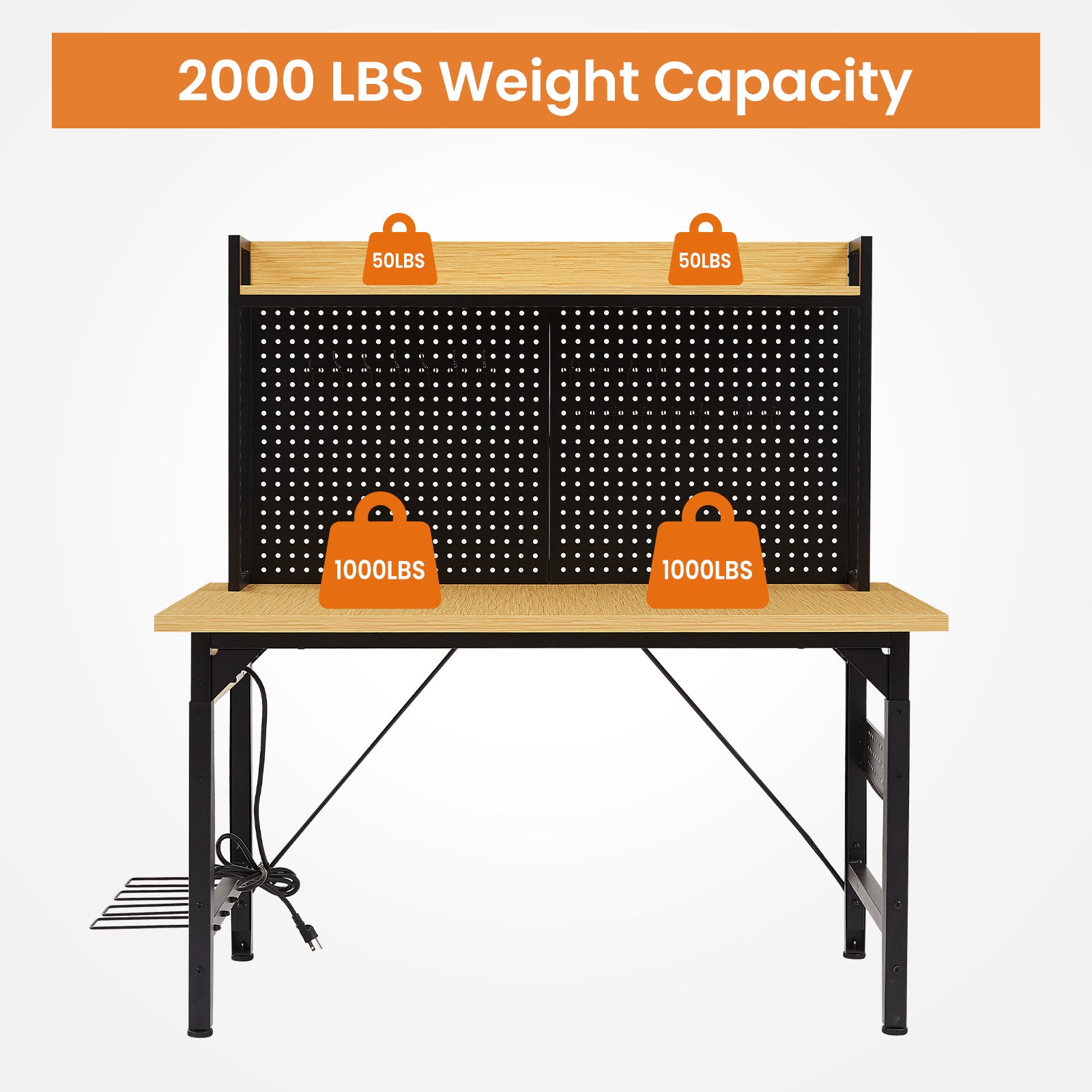 48" Adjustable Workbench with Pegboard