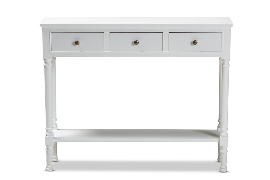 Baxton Studio Calvin Classic and Traditional French Farmhouse White Finished Wood 3-Drawer Entryway Console Table