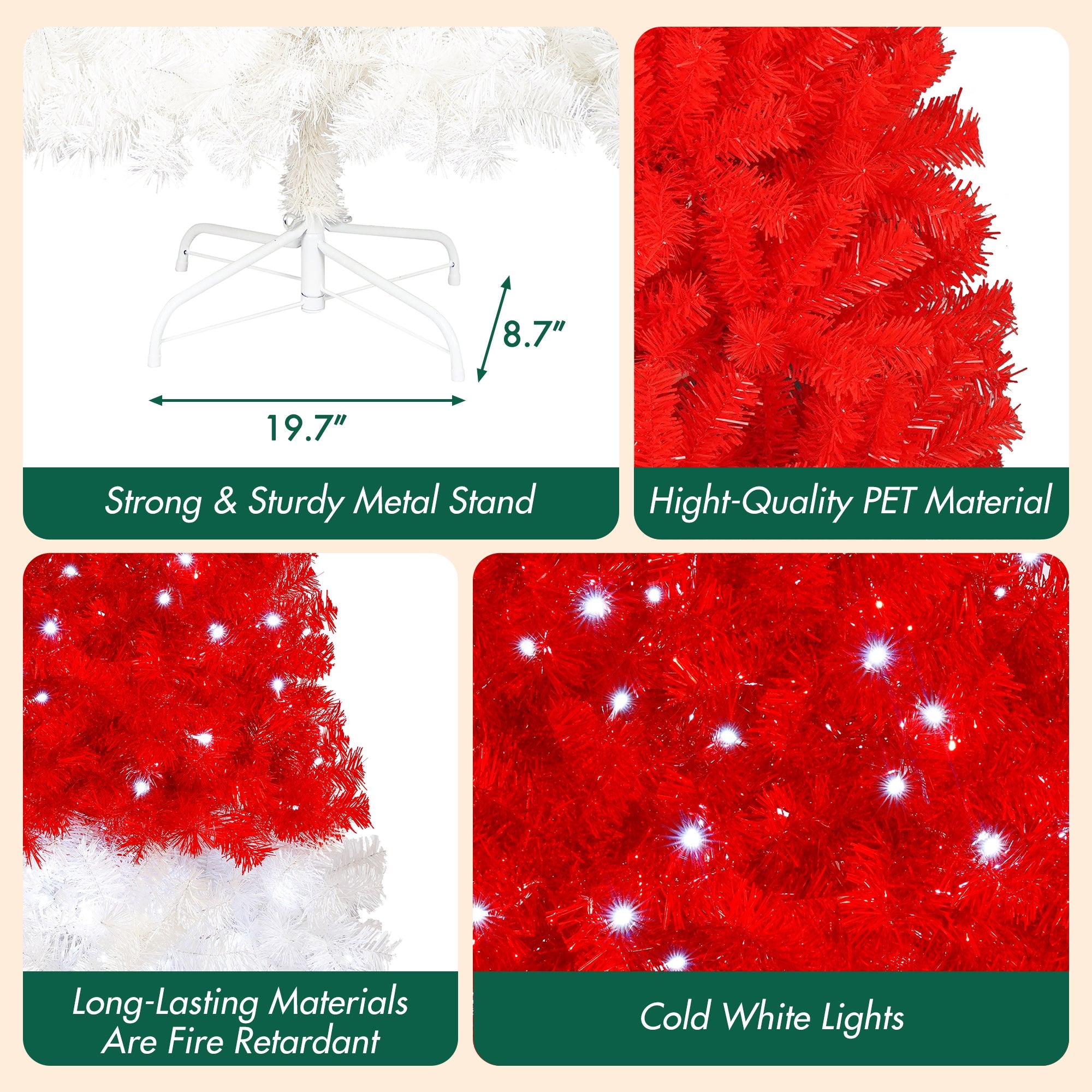 6FT Artificial Christmas Tree with LED Light, Santa's Hat Shape