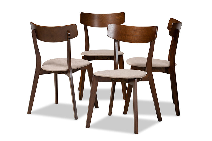Baxton Studio Iora Mid-Century Modern Transitional Light Beige Fabric Upholstered and Walnut Brown Finished Wood 4-Piece Dining Chair Set