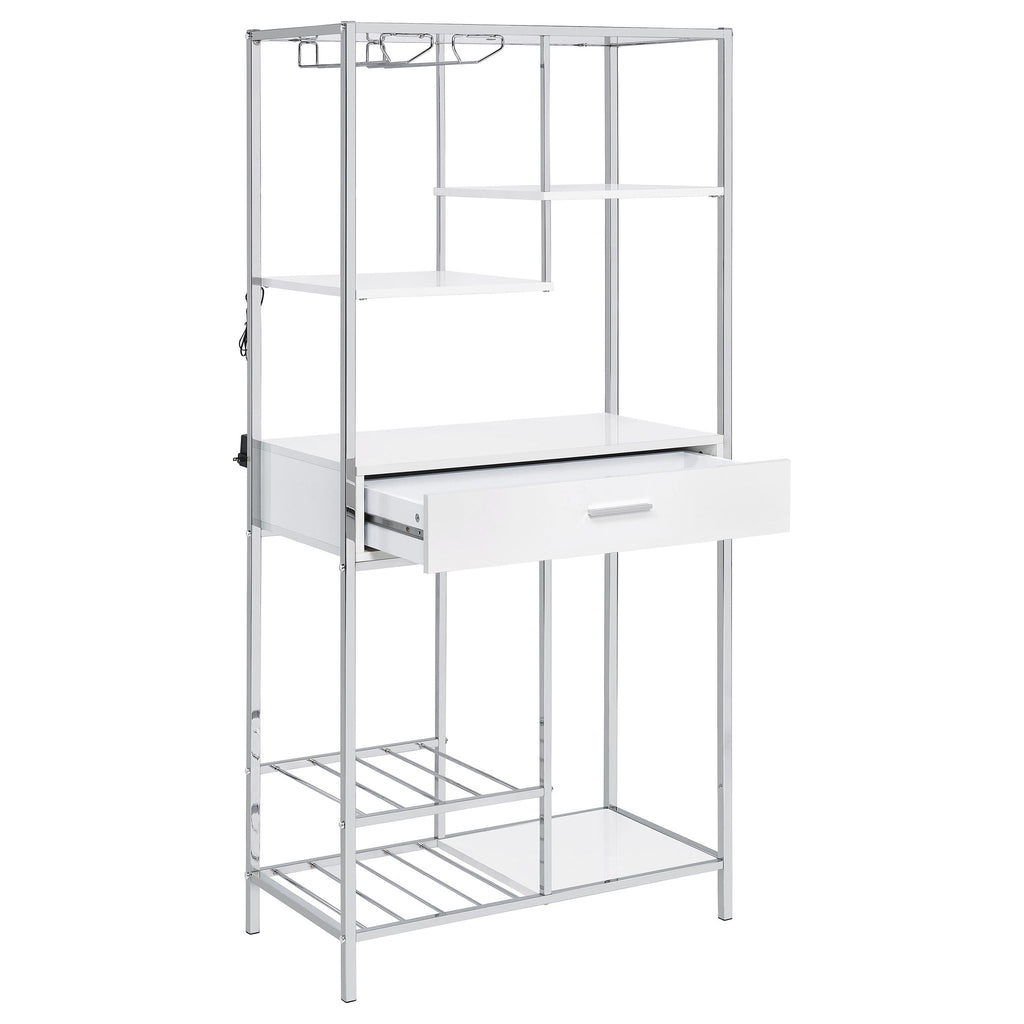 Draper - 5 Shelf LED Wine Cabinet With Pull Out Drawer - Gloss White