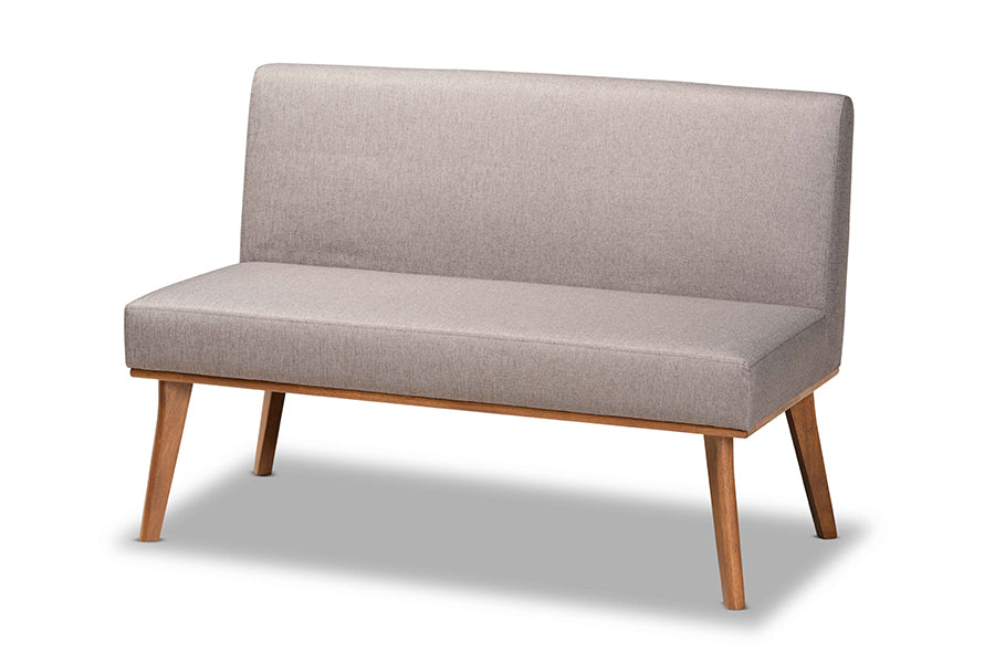 Baxton Studio Odessa Mid-Century Modern Grey Fabric Upholstered and Walnut Brown Finished Wood 3-Piece Dining Nook Set