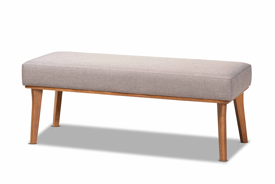 Baxton Studio Odessa Mid-Century Modern Grey Fabric Upholstered and Walnut Brown Finished Wood 4-Piece Dining Nook Set