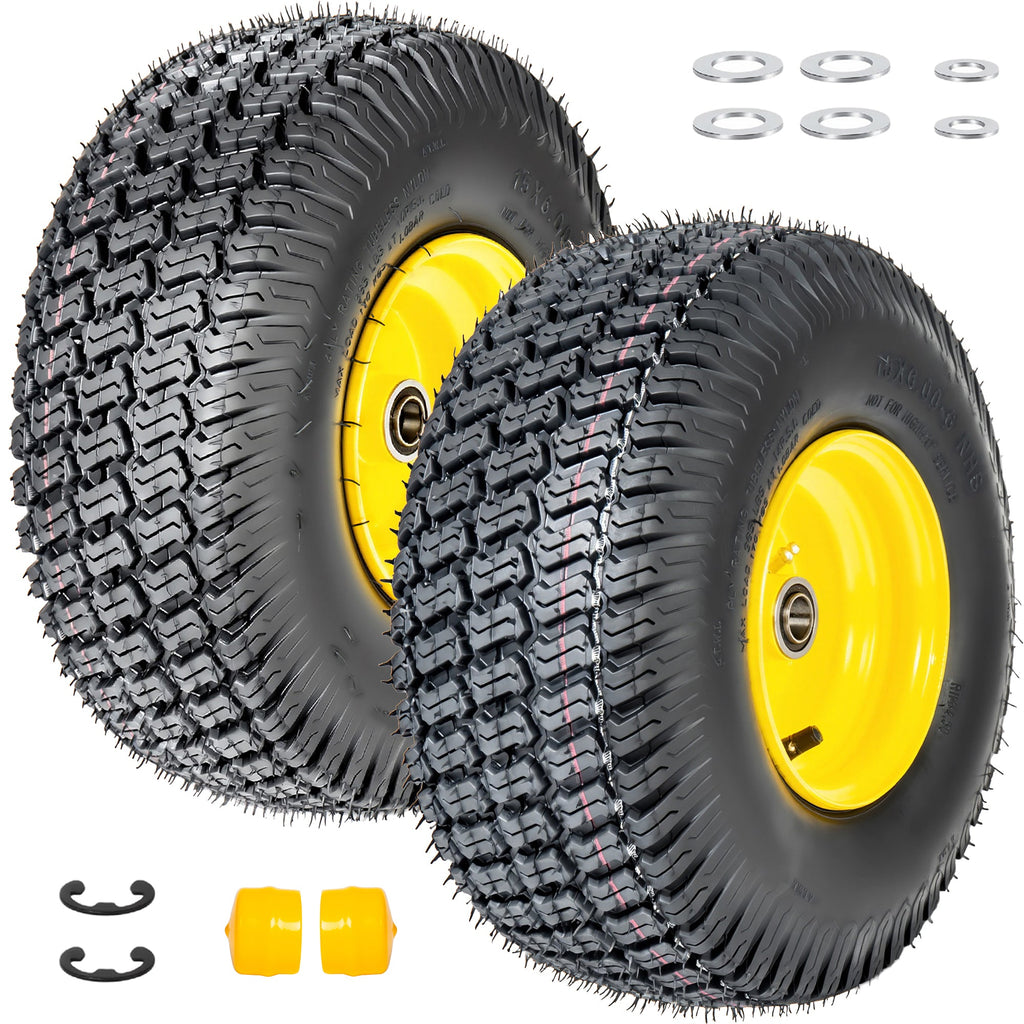 Set of 2 15x6.00-6 Lawn Mower Tires and Wheel Assembly
