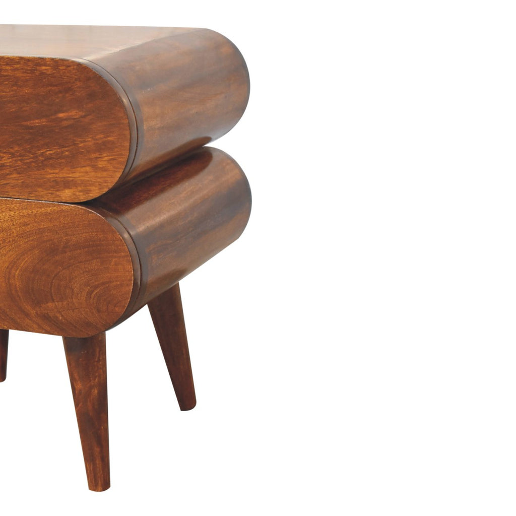 Solid Wood Bubble Chestnut Nightstand, 2-Drawer, Nordic Legs