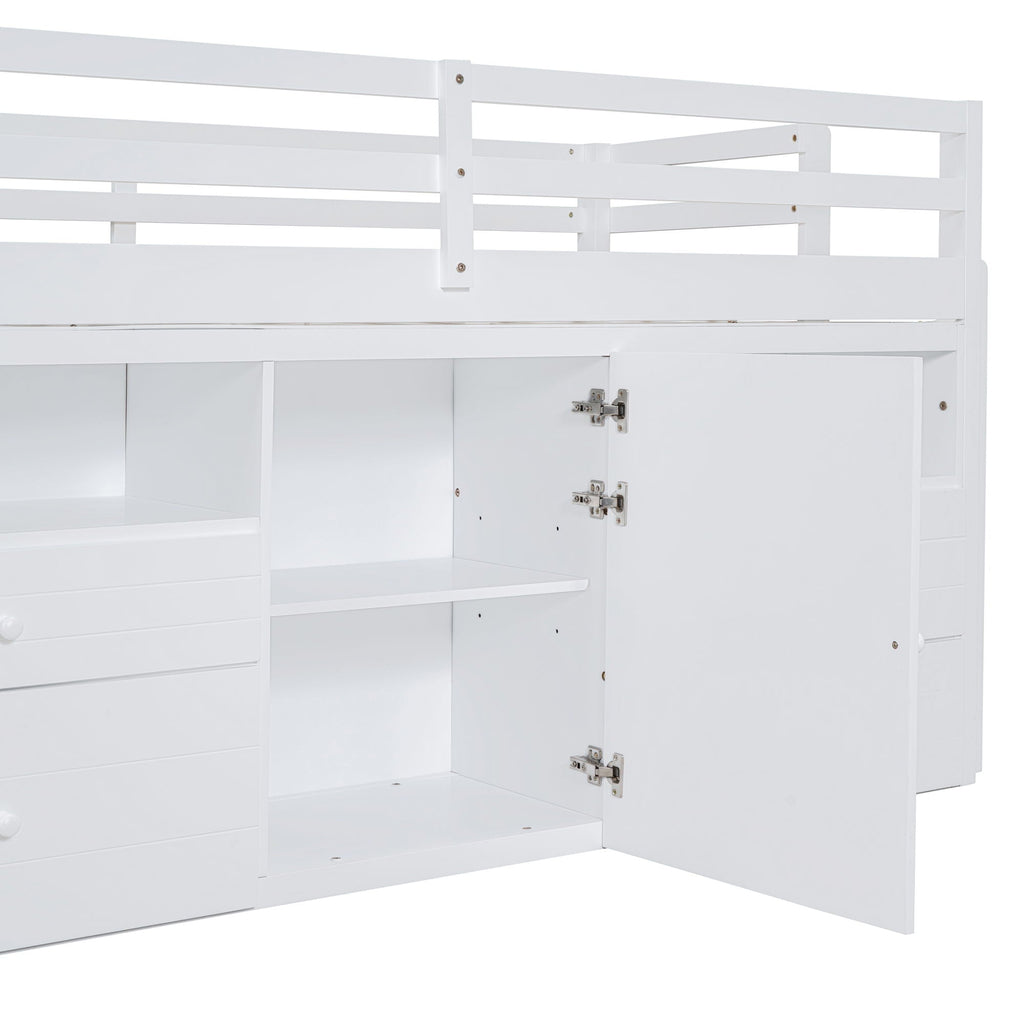 Loft Bed With 4 Drawers, Underneath Cabinet And Shelves