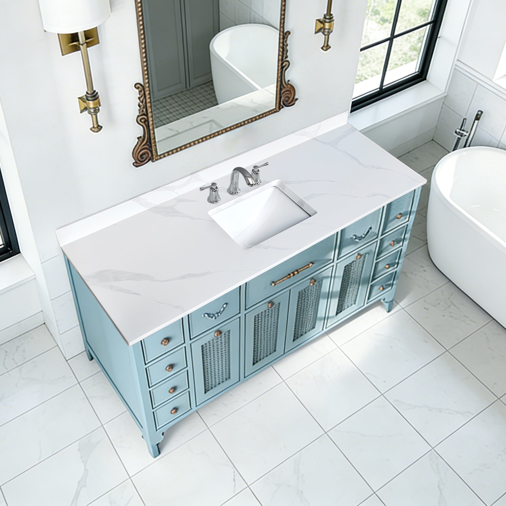 61-Inch Quartz Bathroom Vanity Top