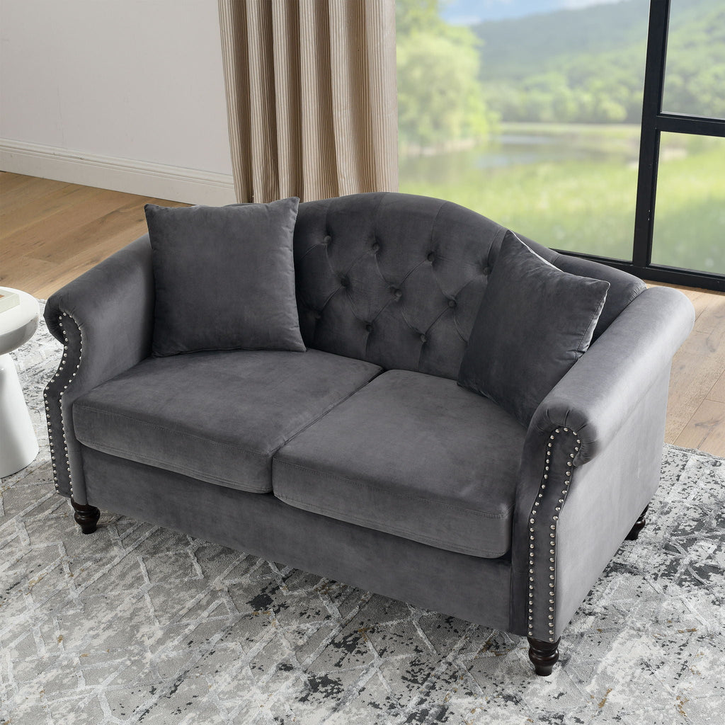 2 Seater Chesterfield Sofa With Rolled Arms And Nailhead Trim For Living Room