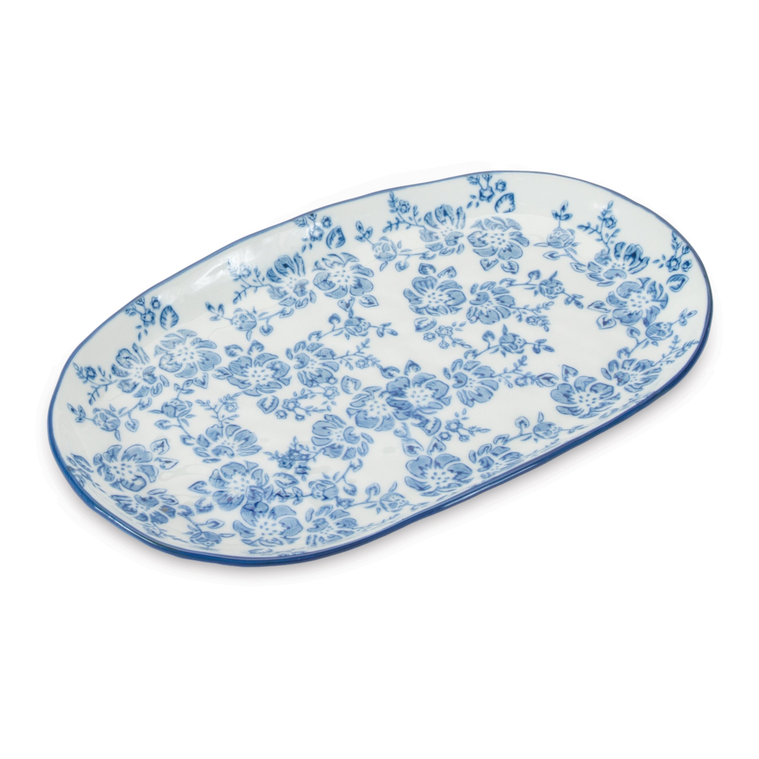 Blue Floral Porcelain Platter (Set of 4)