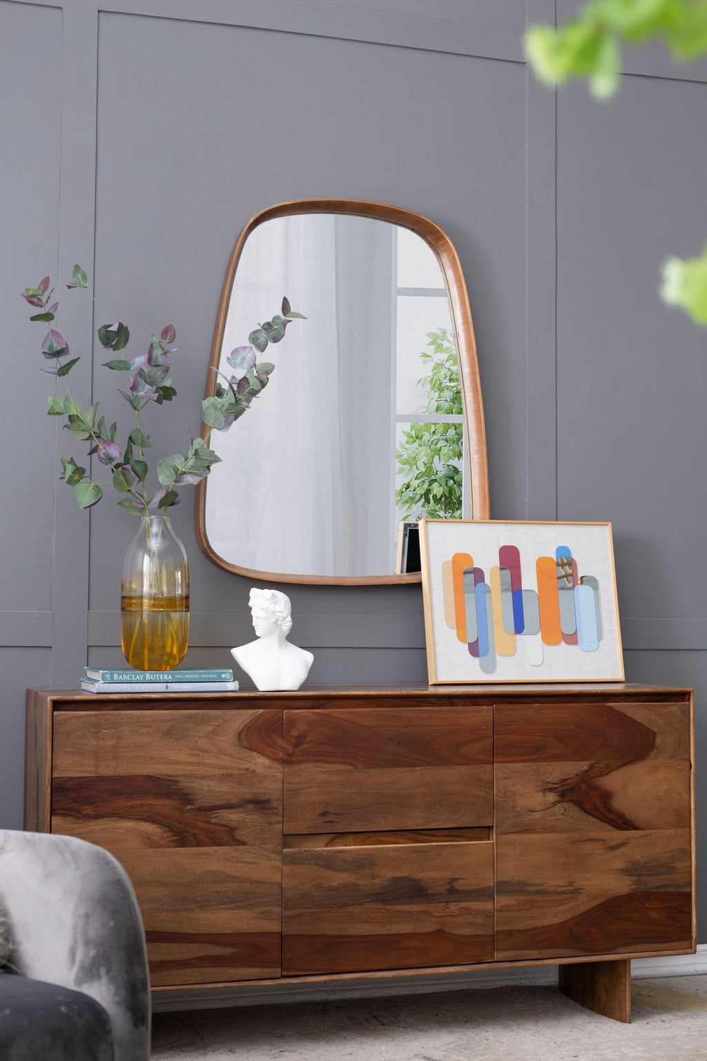 Irrgeular Mirror With Wood Frame, Wall Mirror For Living Room Bathroom Entryway - Brown