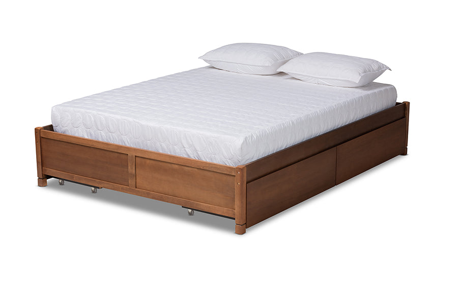 Baxton Studio Yara Modern and Contemporary Walnut Brown Finished Wood Full Size 4-Drawer Platform Storage Bed Frame