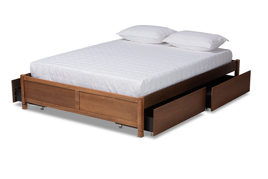 Baxton Studio Yara Modern and Contemporary Walnut Brown Finished Wood Full Size 4-Drawer Platform Storage Bed Frame
