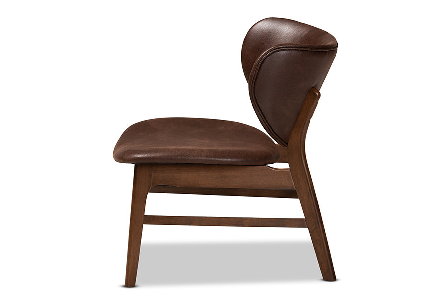 Baxton Studio Marcos Mid-Century Modern Dark Brown Faux Leather Effect and Walnut Brown Finished Wood Living Room Accent Chair