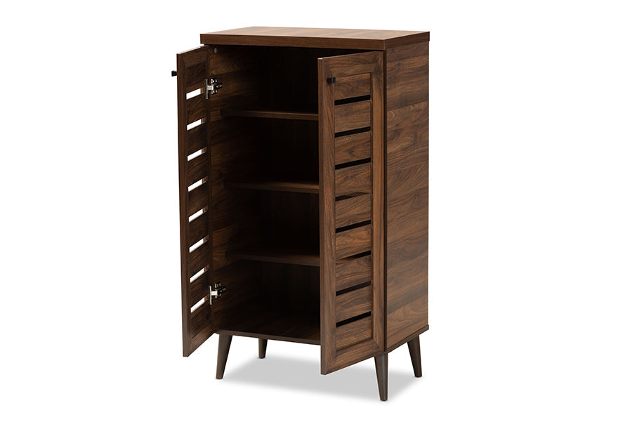 Baxton Studio Salma Modern and Contemporary Walnut Brown Finished Wood 2-Door Shoe Storage Cabinet