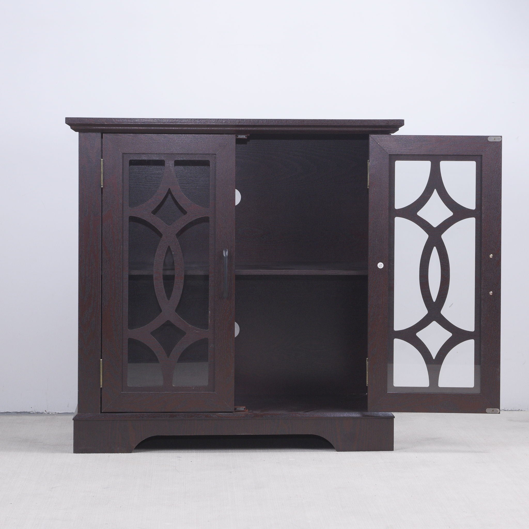 Modern Sideboard With Tempered Glass Doors - Ox Blood Red