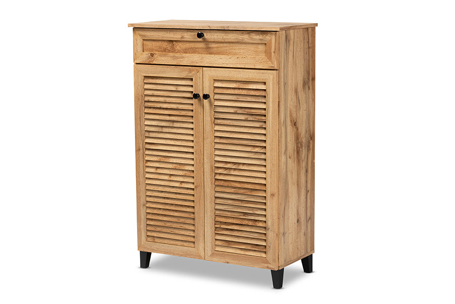 Baxton Studio Coolidge Modern and Contemporary Oak Brown Finished Wood 5-Shelf Shoe Storage Cabinet