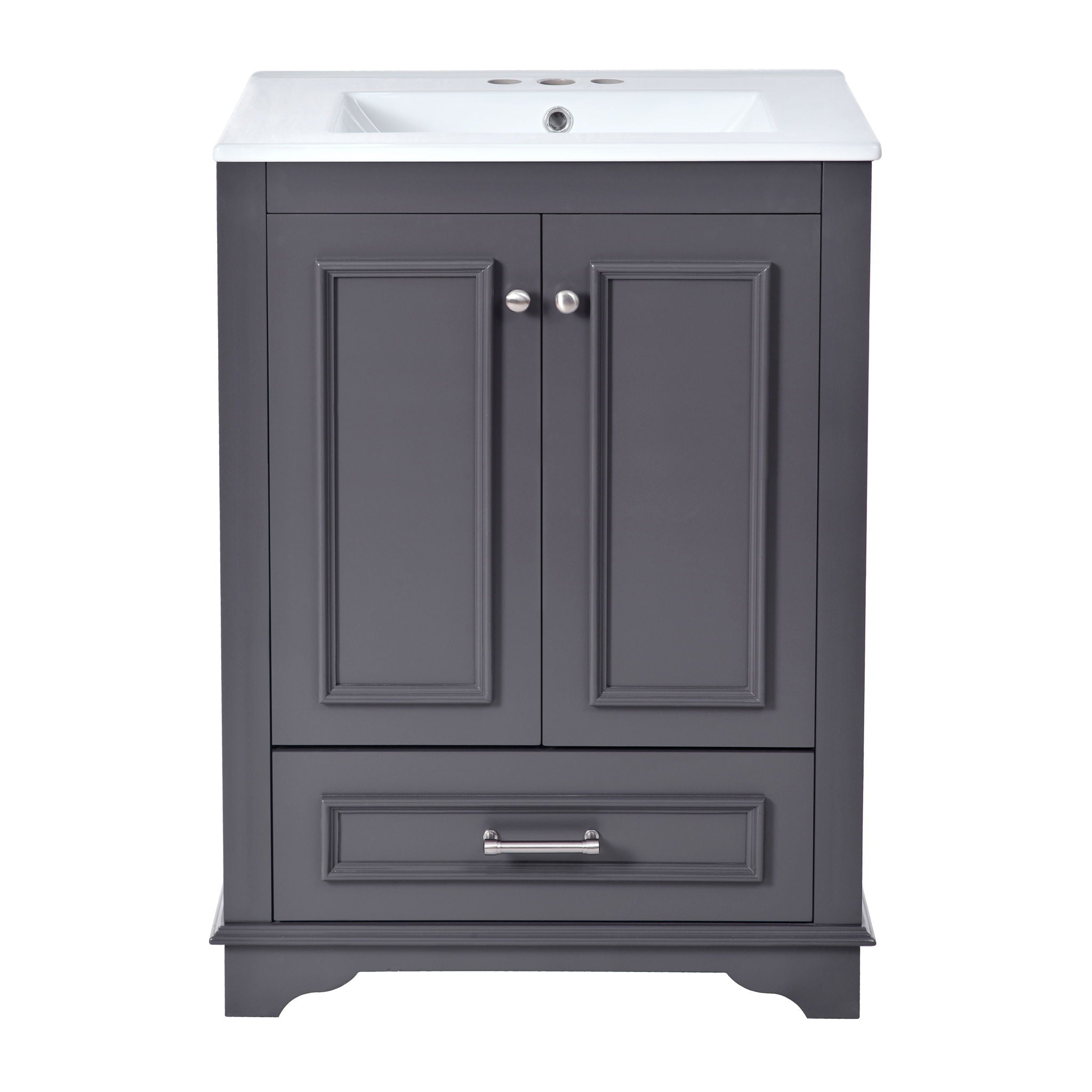 Bathroom Vanity With Ceramic Sink Combo, Modern Freestanding Storage Cabinet With Silver Handles
