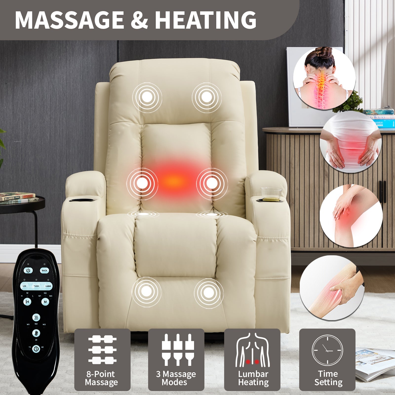 Beige PU Infinite Position Power Lift Recliner Chair