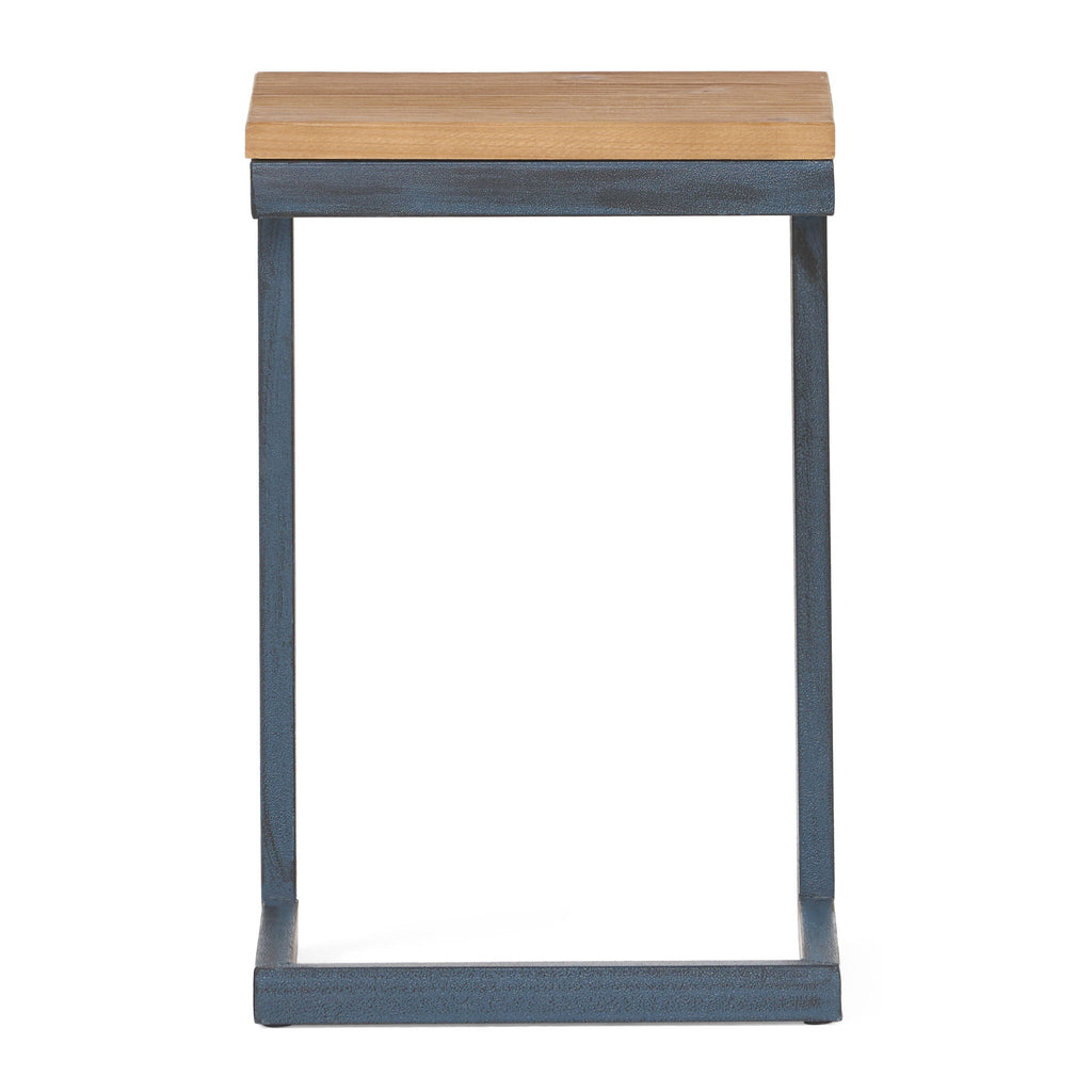 Small C Shaped End Table With Iron Base And Fir Wood Top - Black
