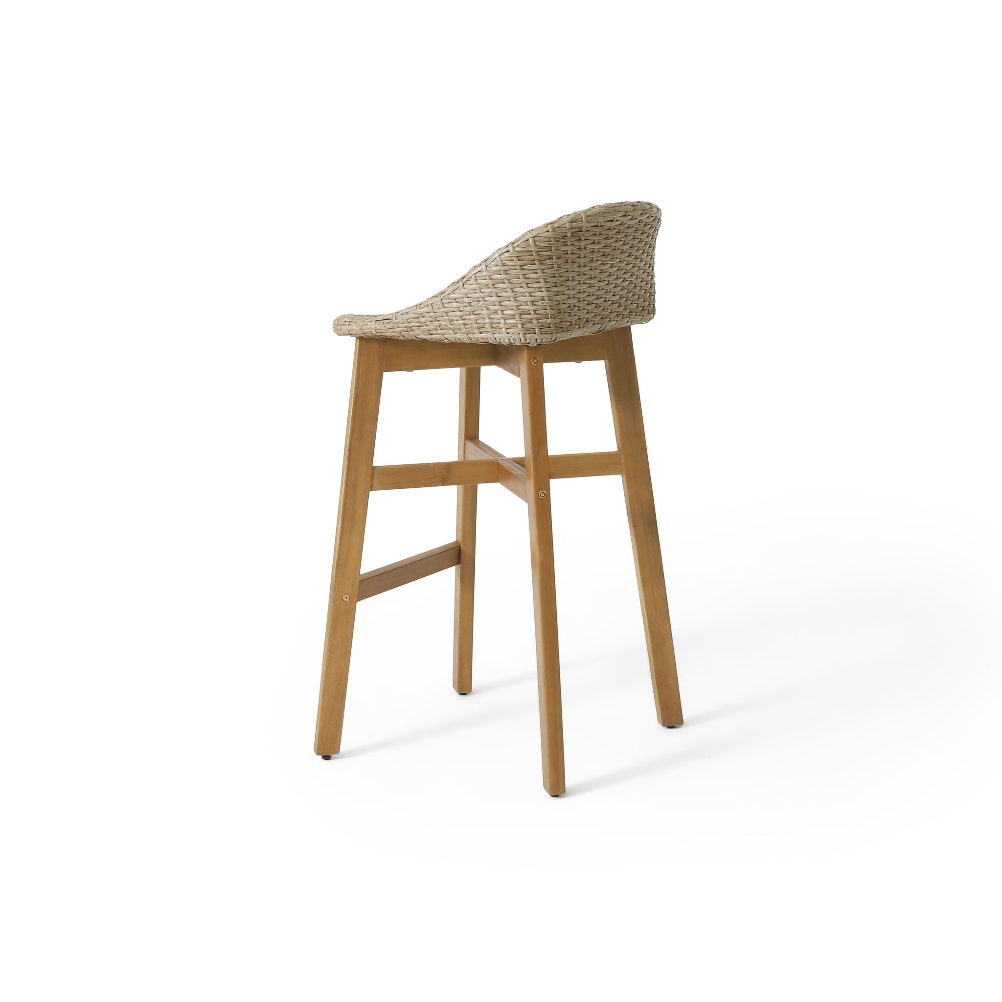 Beeson Outdoor Wicker and Acacia Wood Barstools Set, Water Resistant - Brown