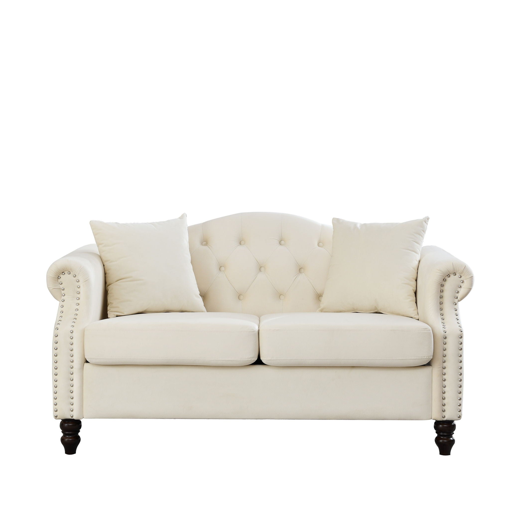 2 Seater Chesterfield Sofa With Rolled Arms And Nailhead Trim For Living Room