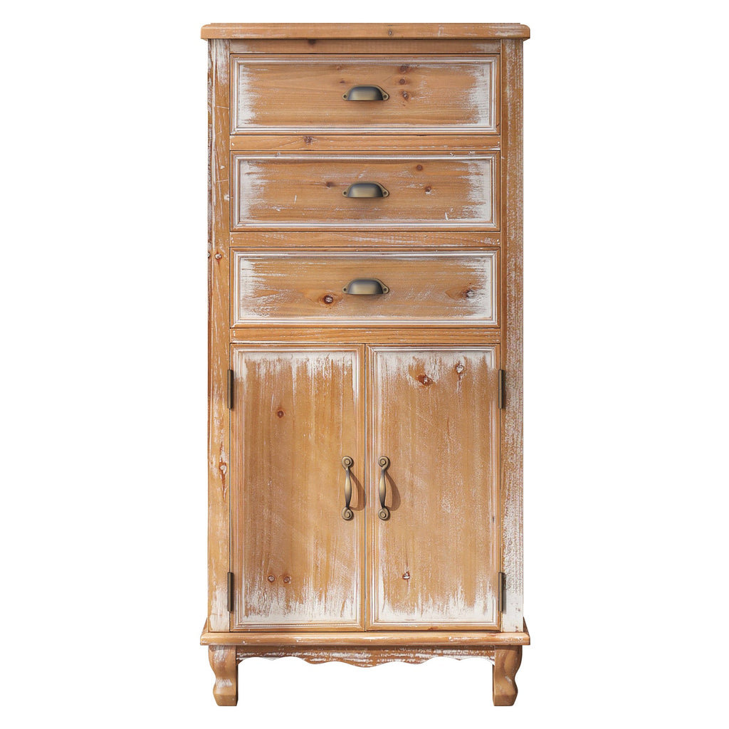 Rustic Wooden Storage Cabinet with Decorative Cutout Door & 3 Drawers