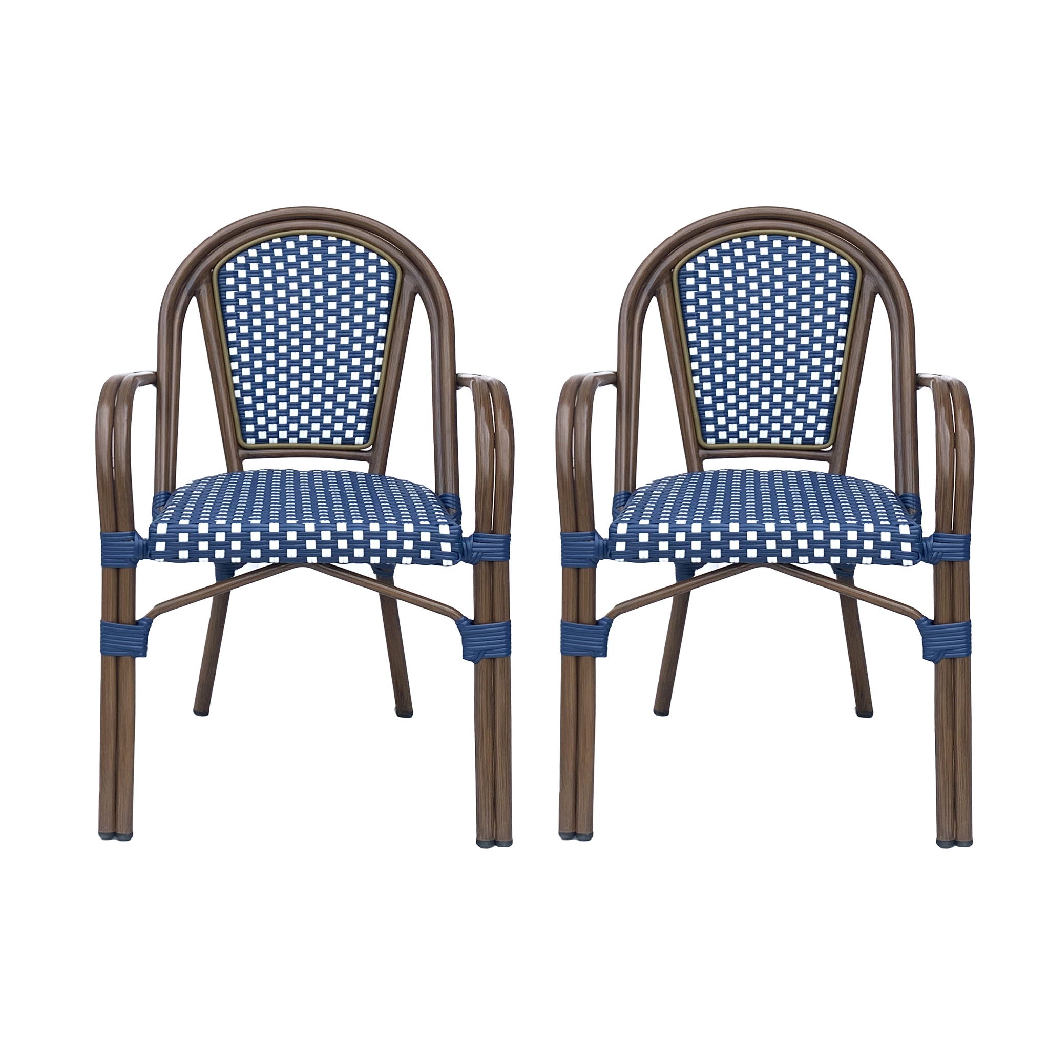 Bistro Chair With 2 Toned Checkered Pattern (Set of 2) - White / Navy