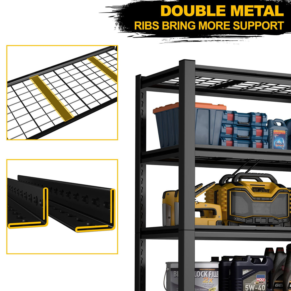 Garage Storage Rack, 5 Layer Adjustable Shelving Unit For Warehouse - Black