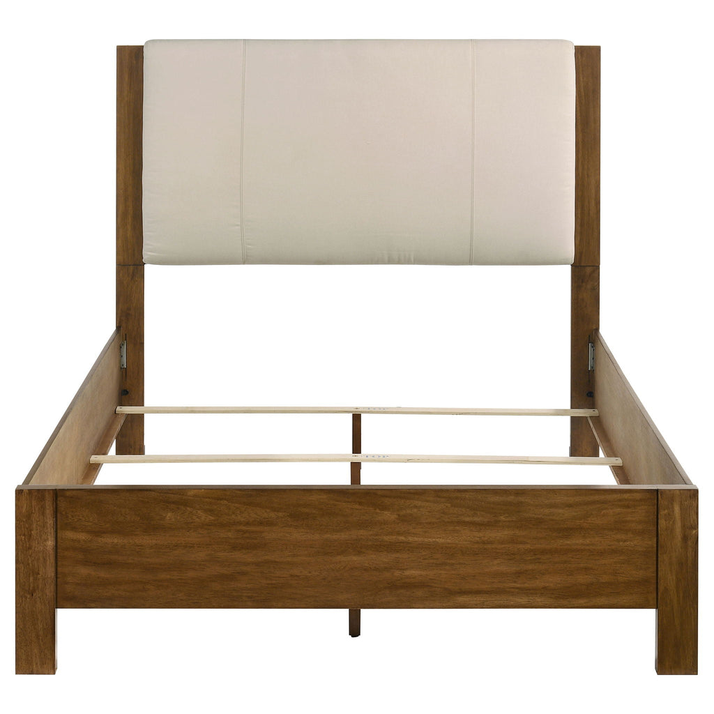 Adderley Queen Wood Panel Bed Cream and Warm Brown