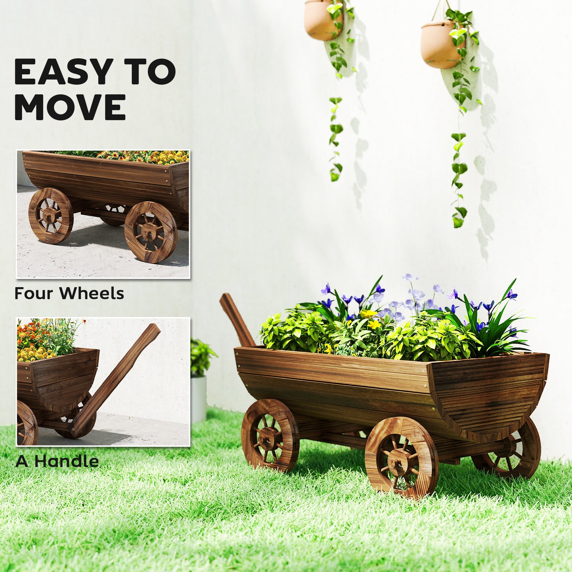 Outsunny Wooden Wagon Planter Box