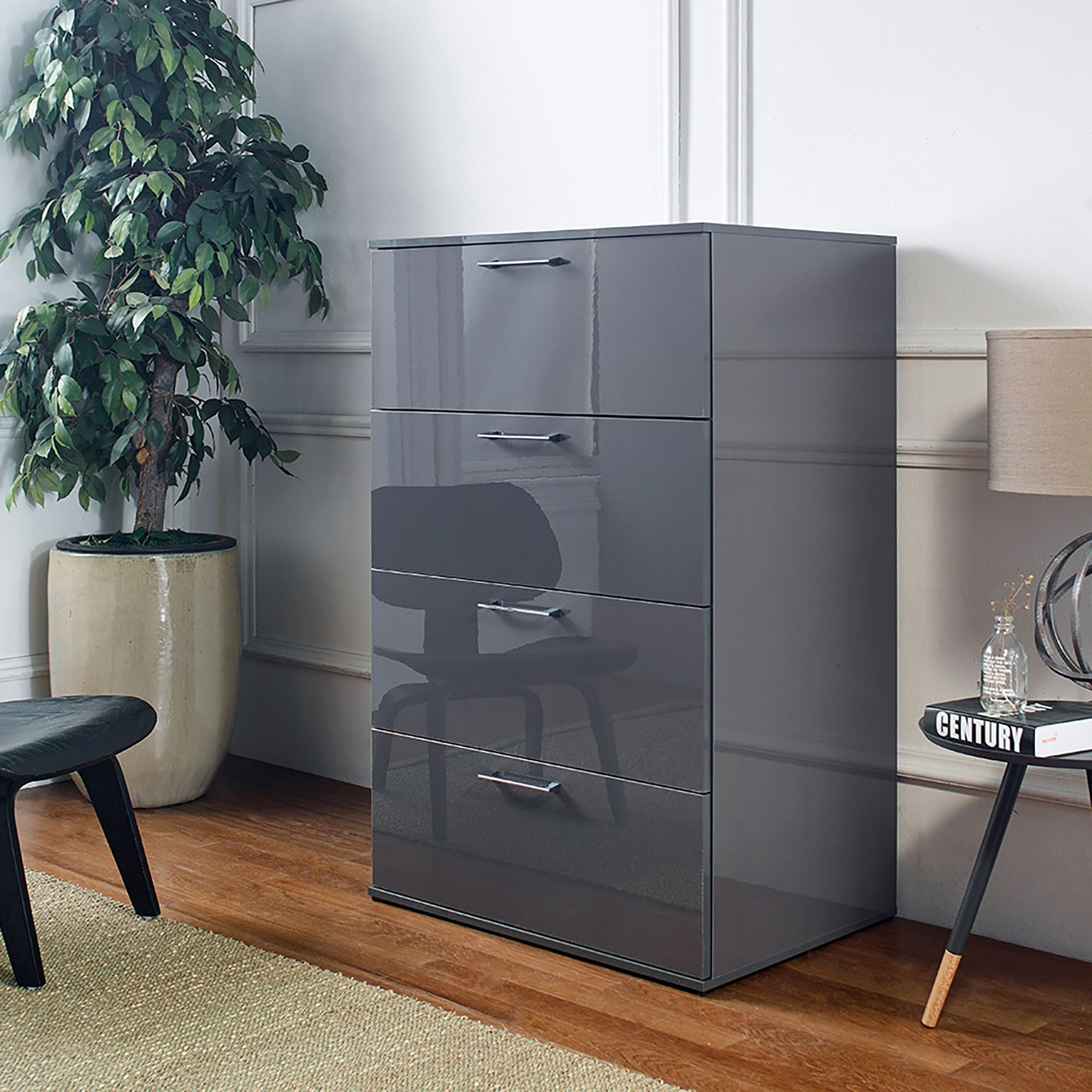 Bliss - Glossy 4 Drawer Jumbo Chest With Extra Deep Storage
