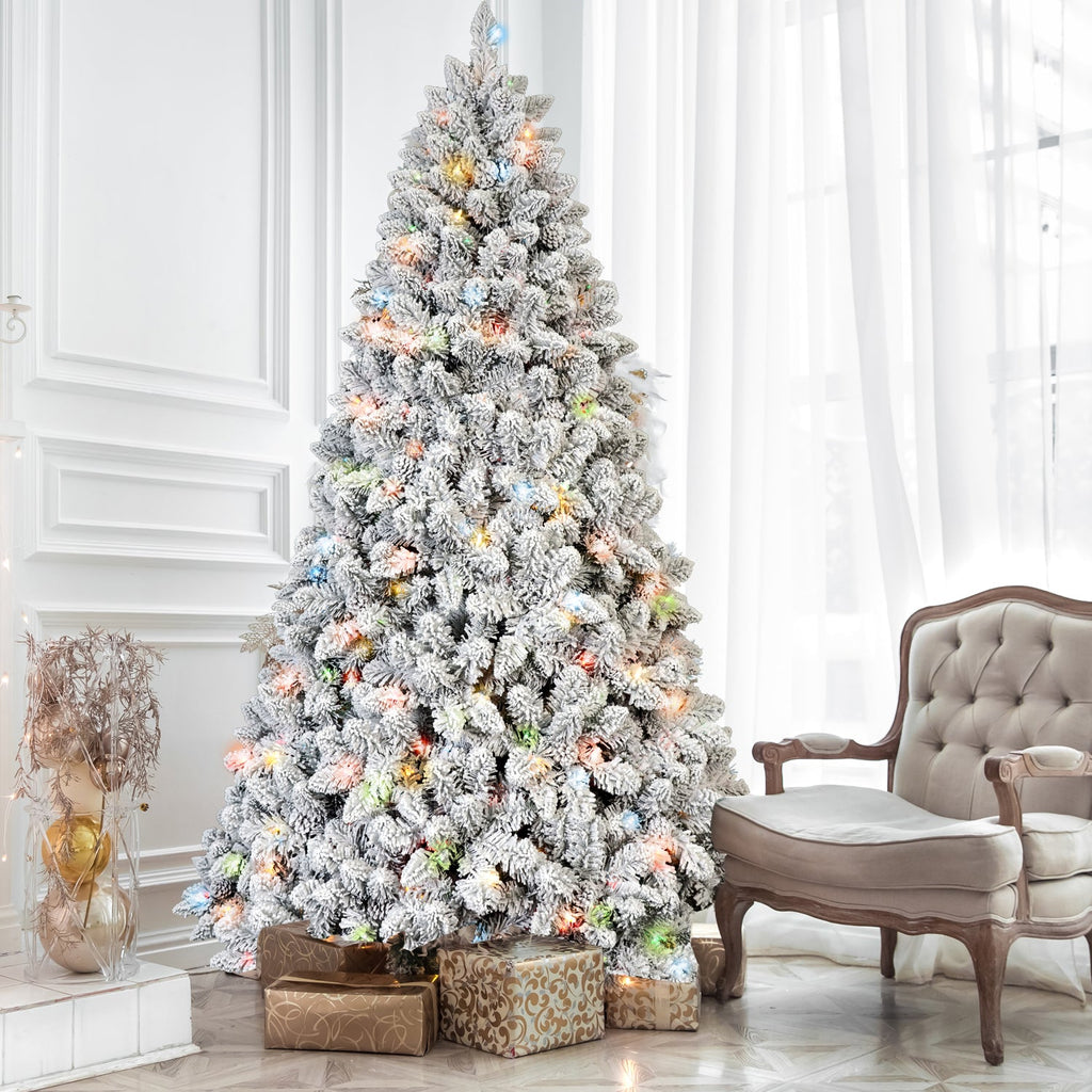 6FT Flocked Christmas Tree with 350 Colorful UL Lights