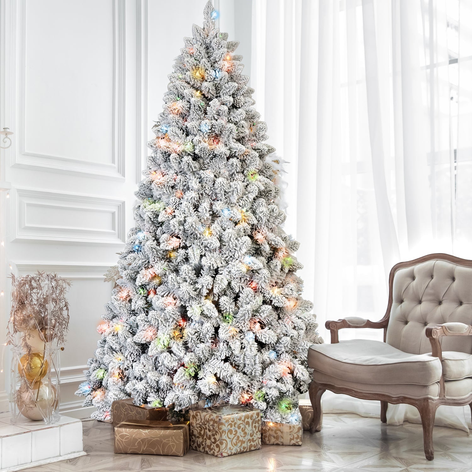 6FT Flocked Christmas Tree with 350 Colorful UL Lights