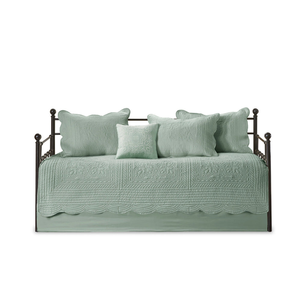 6 Piece Reversible Scalloped Edge Daybed Cover Set - Seafoam