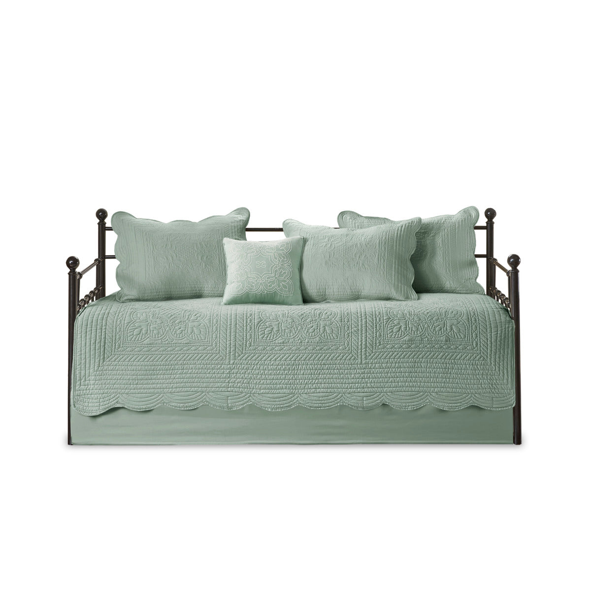 6 Piece Reversible Scalloped Edge Daybed Cover Set - Seafoam