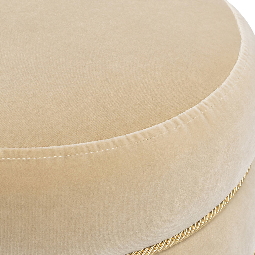 Edward 17.5" Round Upholstered Ottoman with Bullion Fringe