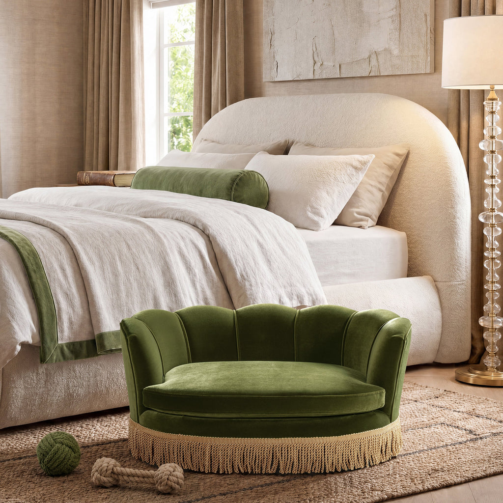 Clara 34.5" Scalloped Pet Sofa Bed - Medium, Olive
