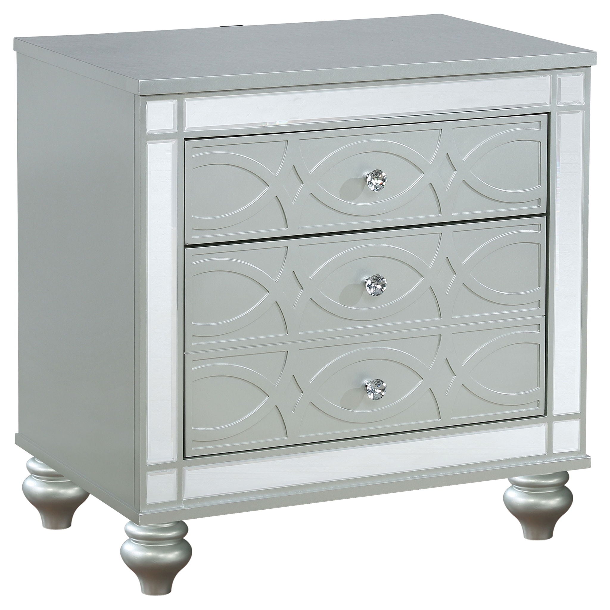 Arabesque - 4 Piece Queen Bedroom Set With LED Headboard - Silver