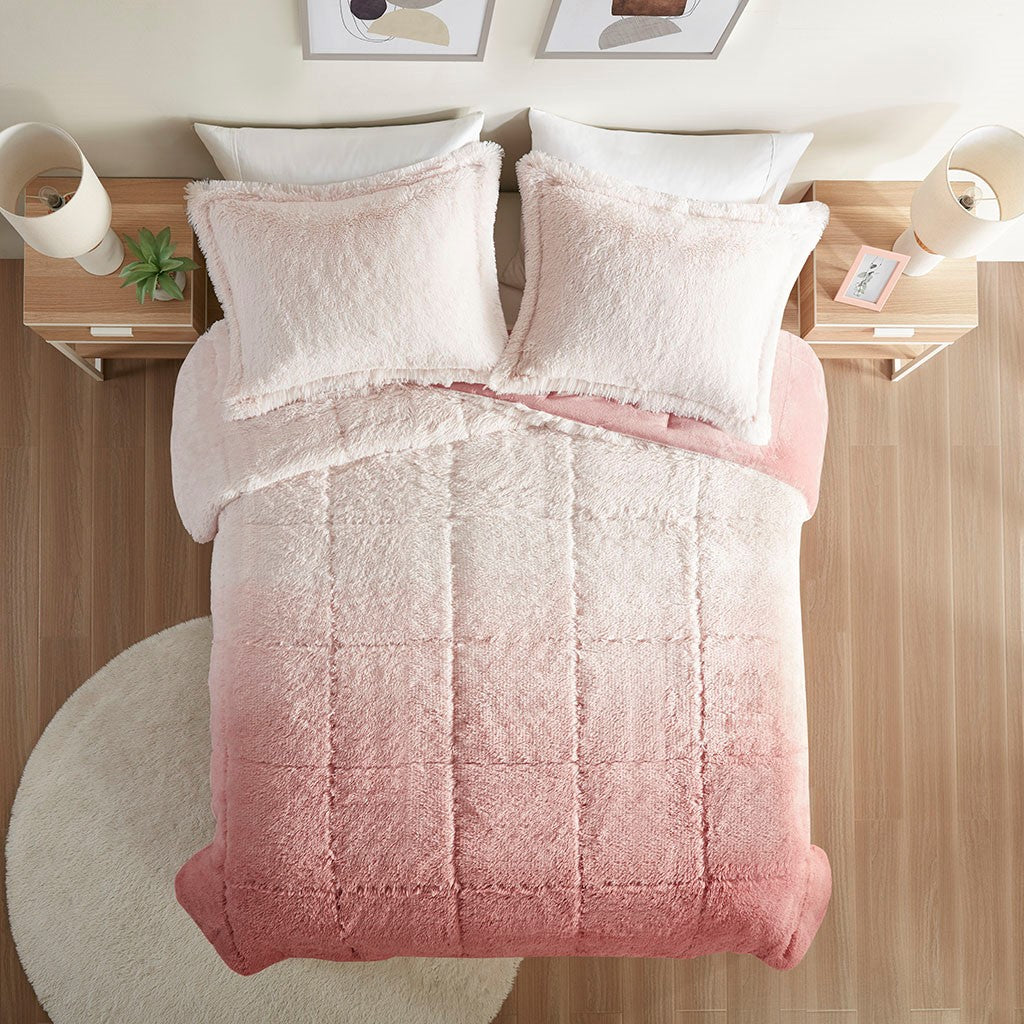 Full/Queen Ombre Shaggy Long Fur Comforter Mini Set