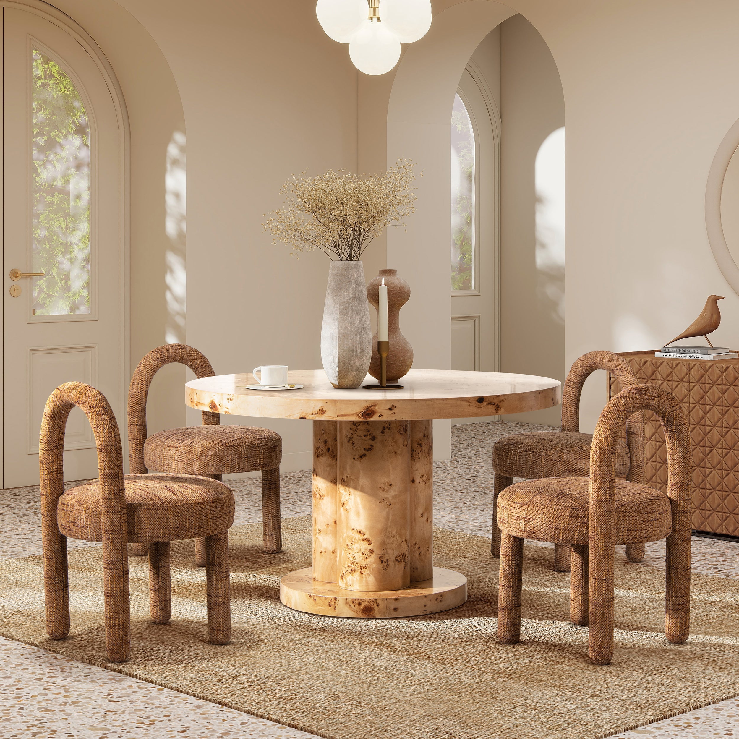 Penny Round Arched Upholstered Dining Side Chair, Set of 2, Golden