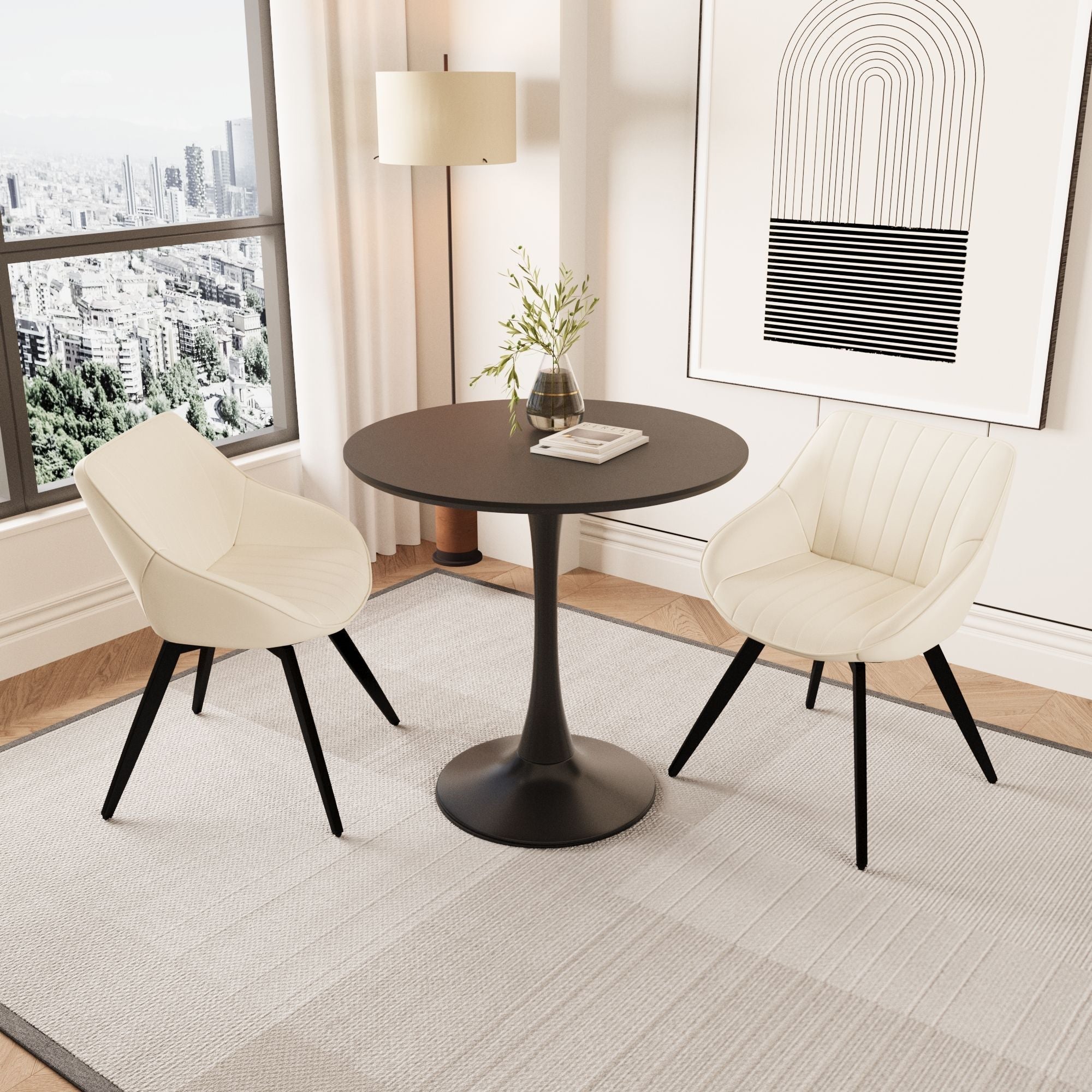 Round Dining Table Set With Tulip Design And 2 Chairs