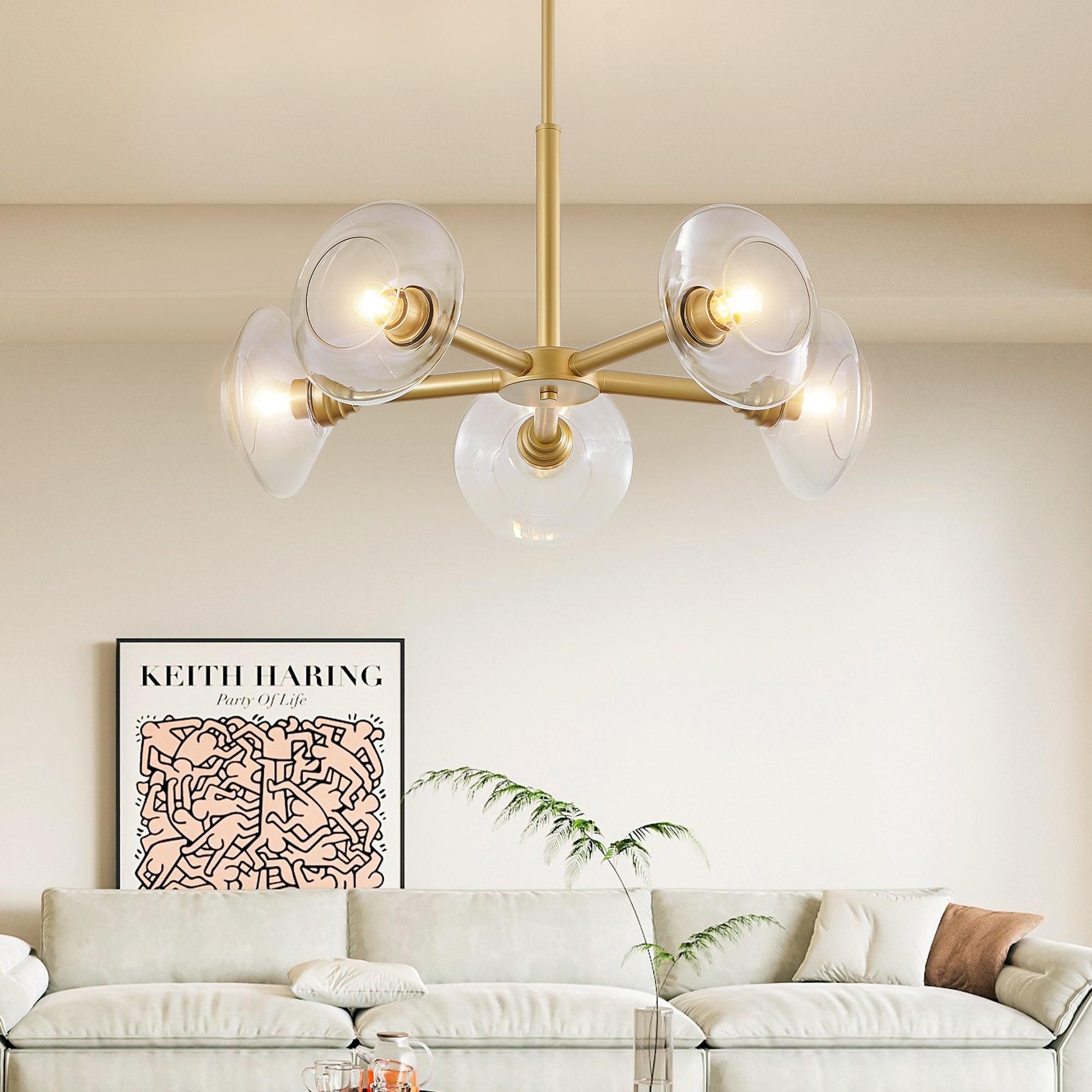 26" Modern Gold 5-Light Sputnik Chandelier with Clear Glass Shades