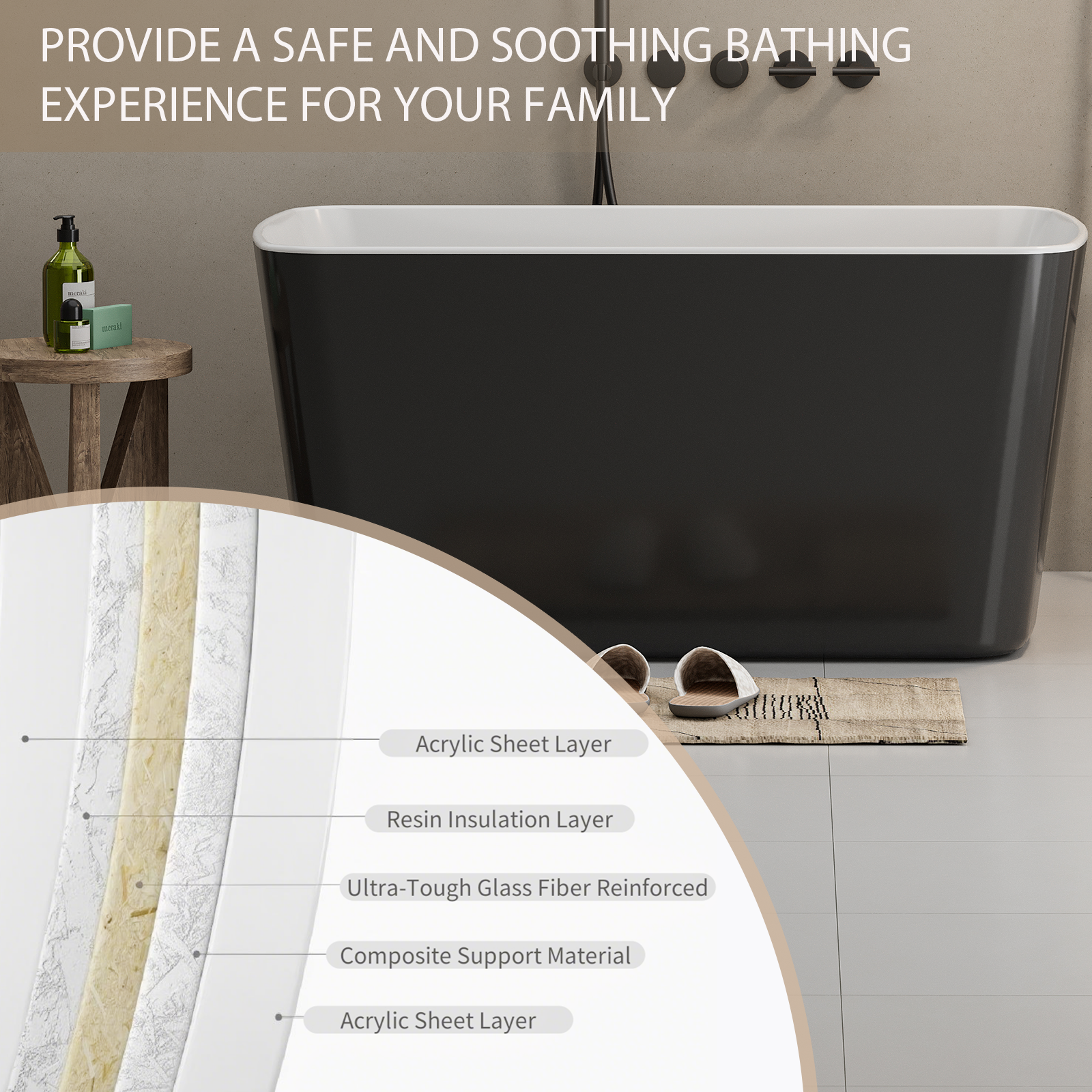 49'' Acrylic Freestanding Soaking Bathtub