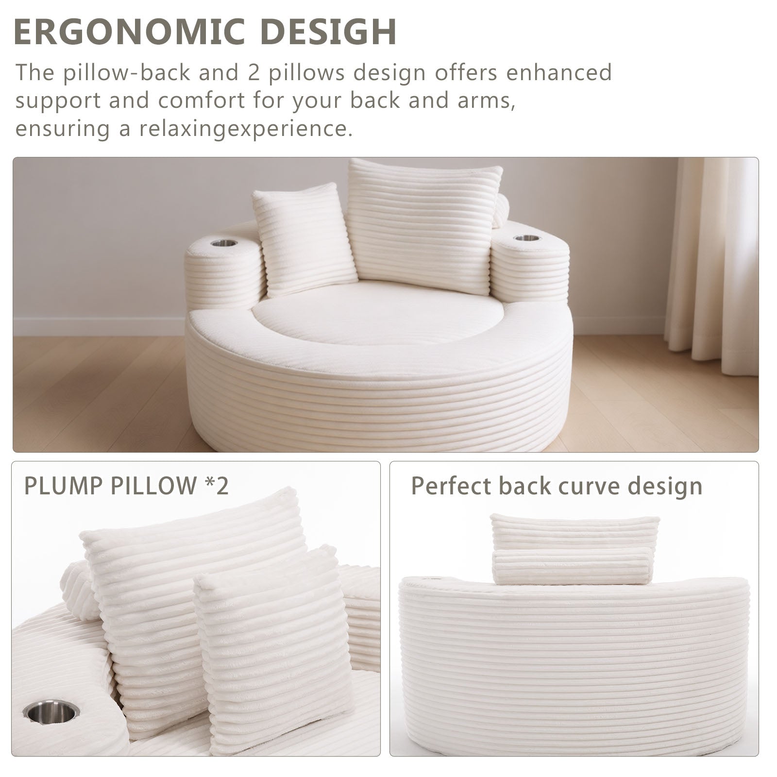 Round Sofa Bed with Memory Foam Sectional Couches for Living Room