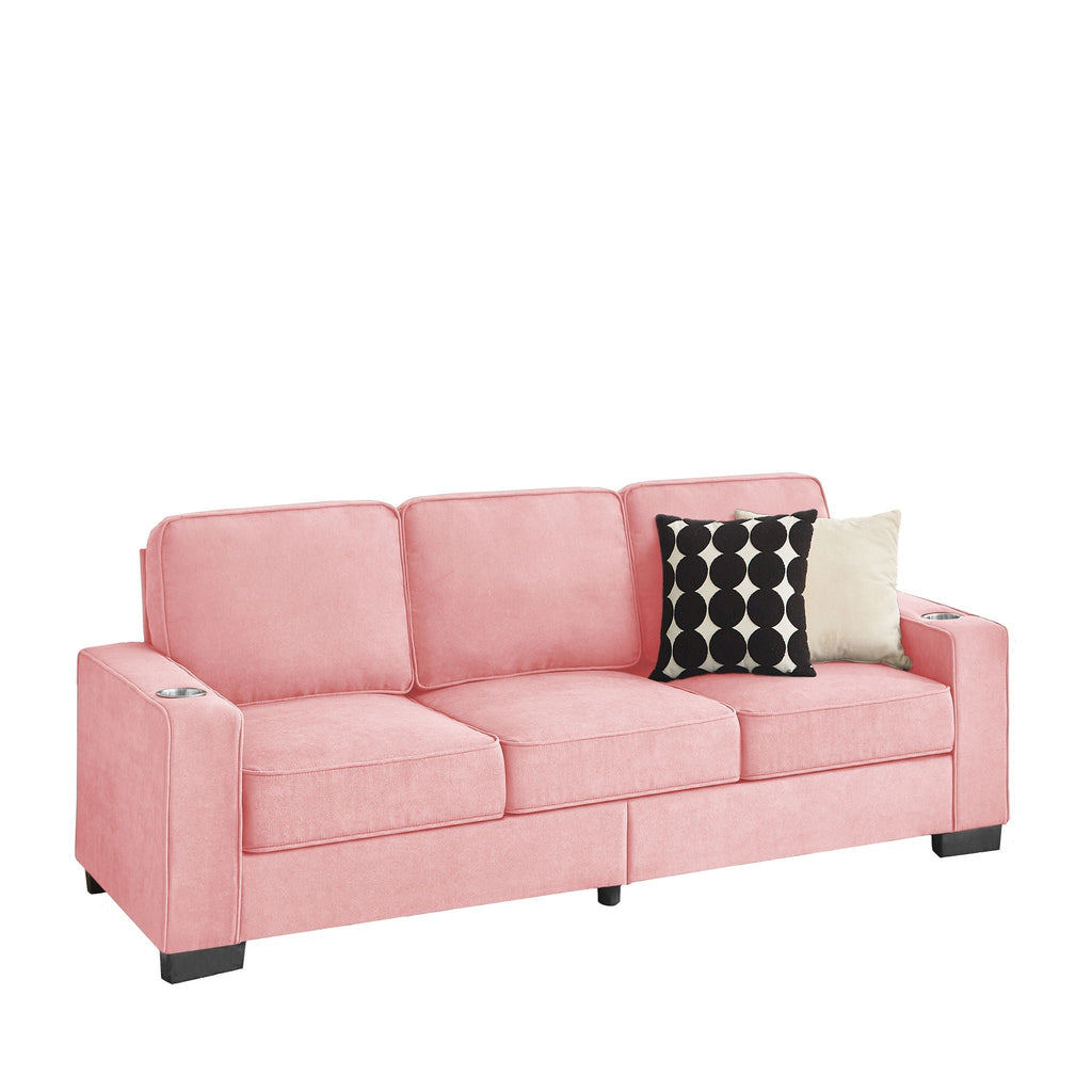 Modern Snowfleece Fabric 3 Seater Sofa With Cup Holder