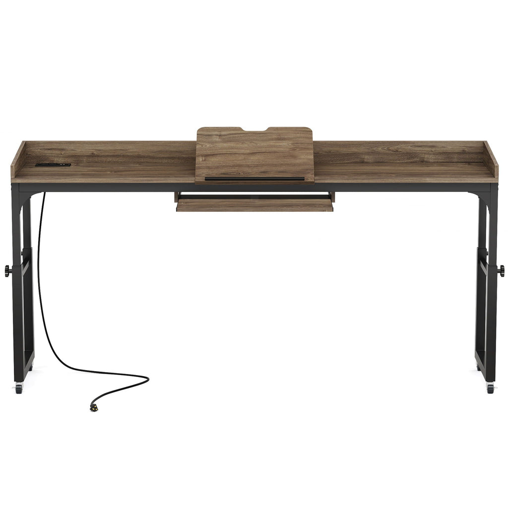 Adjustable Overbed Table With Wheels, Queen Size Mobile Desk - Dark Gray
