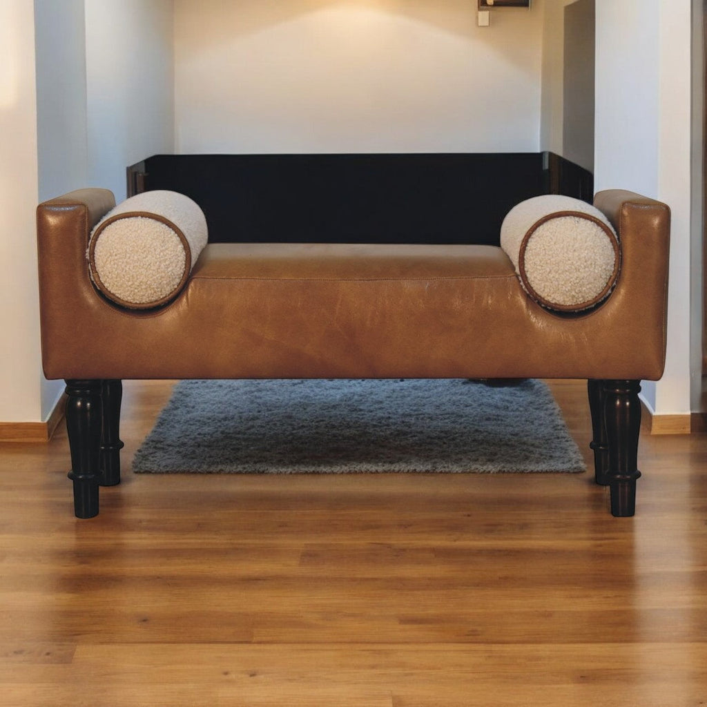 Solid Wood Chester Buffalo Bench, Upholstered