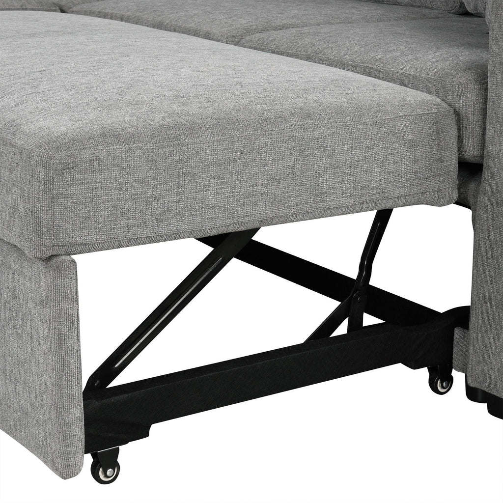 Modern 2 Seater Loveseat Sofa With Pull-Out Bed, Fabric, Built-In USB Ports & Cup Holders