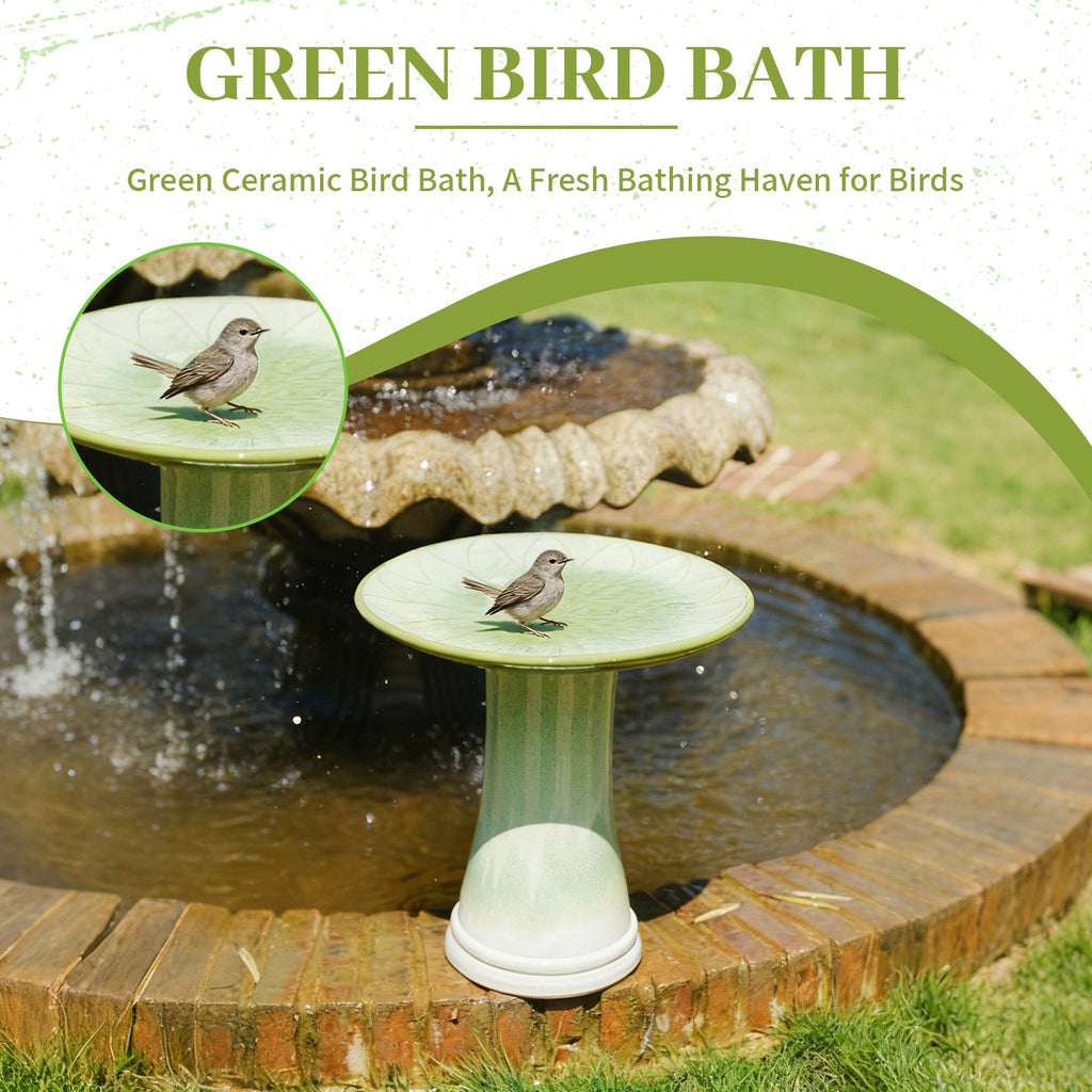 Handmade Glazed Ceramic Bird Bath with Daisy Petal Embossed Tray